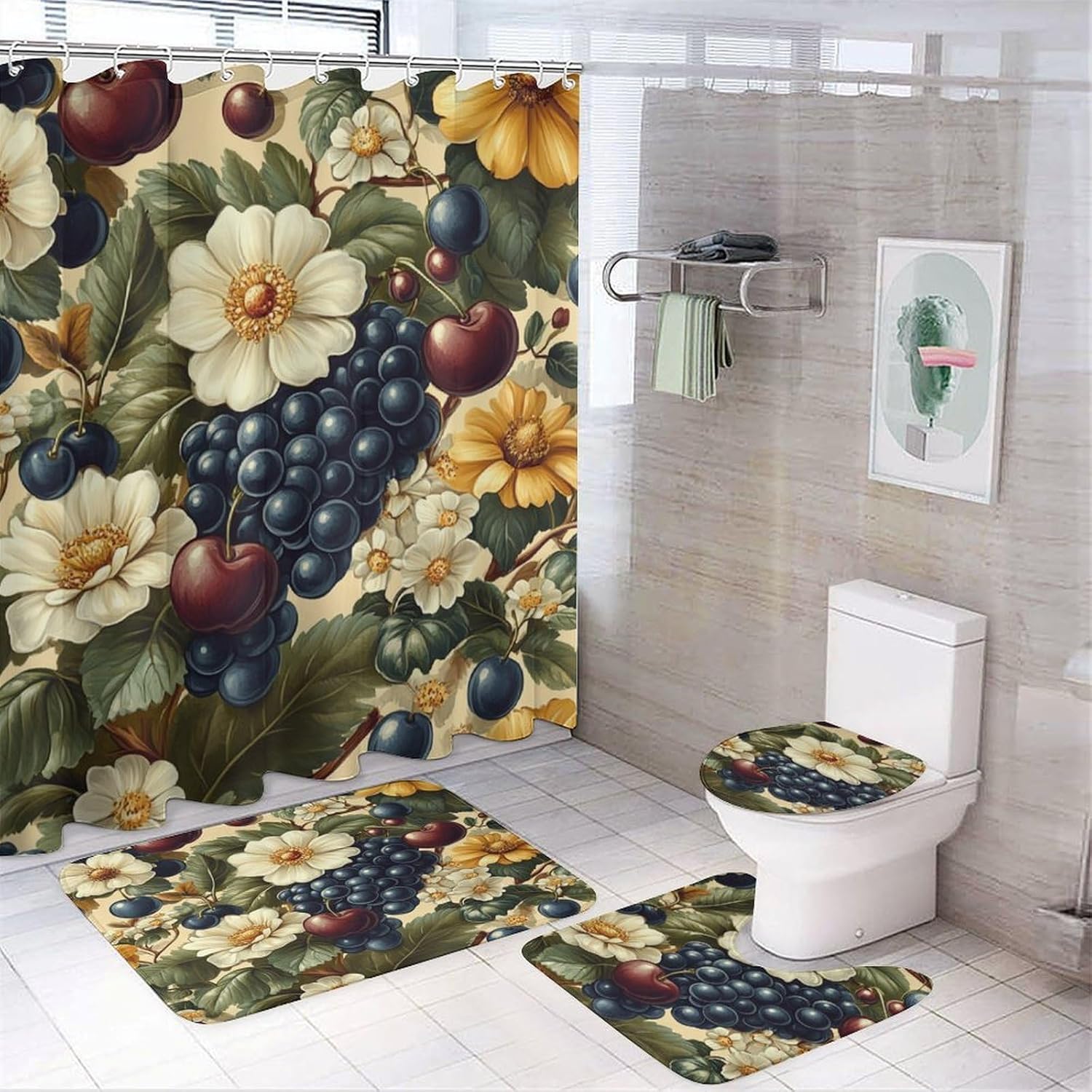 

Shower Curtain And Bath Mat Set, Geometric Pattern Printed On Bathroom Accessories Sets Complete, Great For Master Bath Beach W90*H180(CM)-1 Pcs