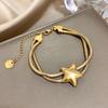 Greatera Five-pointed Star Beaded Necklace For Women Trendy Double Snake Chain Personality Design Stainless Steel Bangle Jewelry