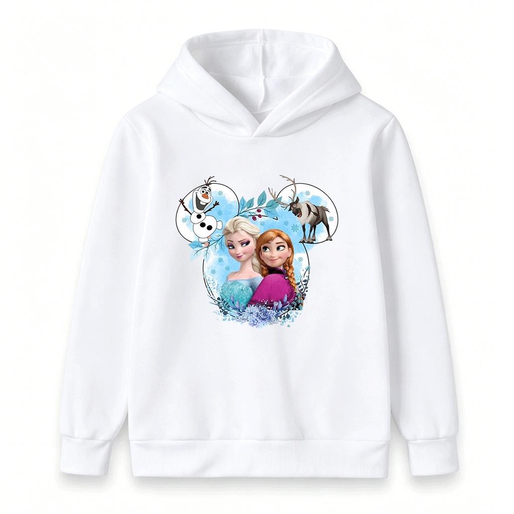 Kids Girls Boys Cute Cartoon Princess Print Pullover Hoodie Cozy Long Sleeve Casual Sweatshirt for Winter Autumn Daily Wear