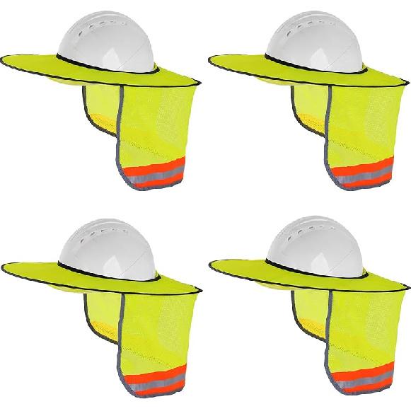 4 Pack Hard Hat Sun Shade - Full Brim Mesh Sun Shield with Reflective Strip Visor