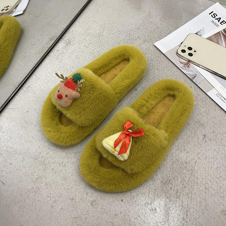 Christmas Elk Cotton Slippers For Women New Halloween Bedroom Soft Winter Indoor Shoes Warm Closed Toe Plush Cotton Slippers