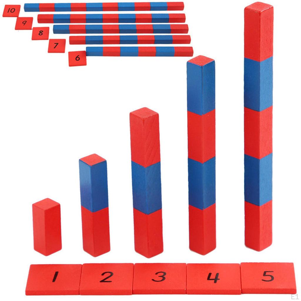 Montessori Red Blue Number Rods Math Games Counting Wood Developmental Toy Multifunctional for