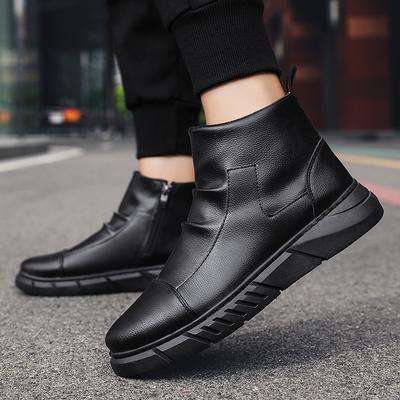 Autumn and Winter Martin Boots Men's Black High-top Boots Velvet Warm British Style Leather Shoes Youth Trend Men's Shoes Trendy Brand