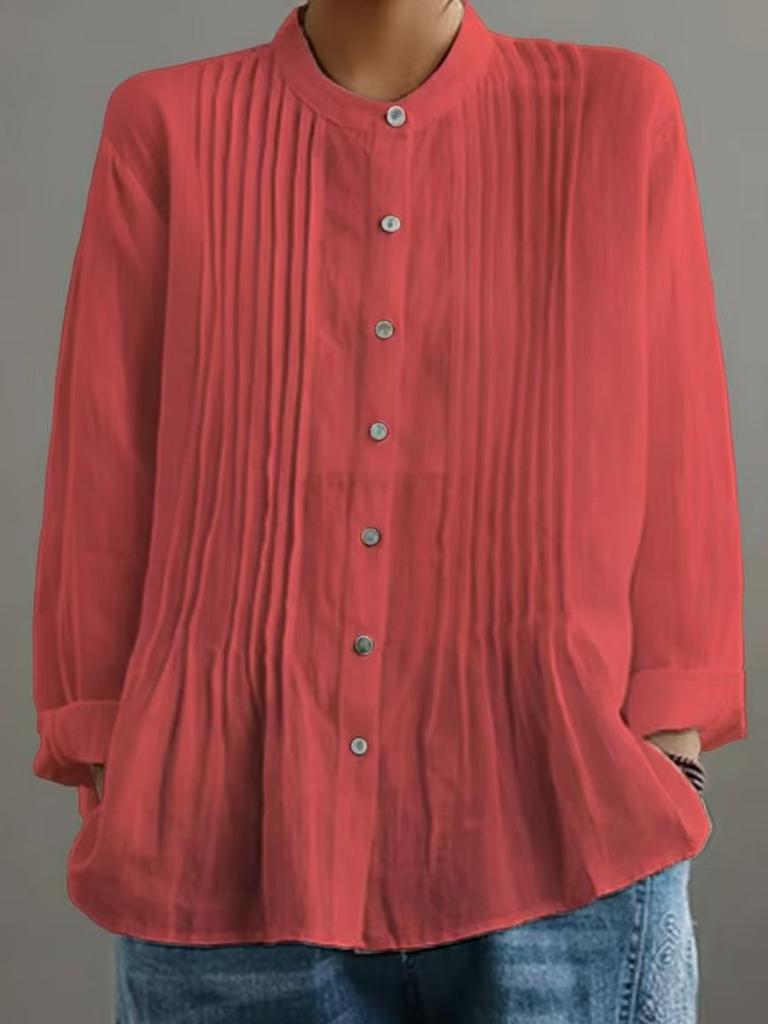 Spring and Summer New Women's Casual Long-sleeved Pleated Shirt Europe and America
