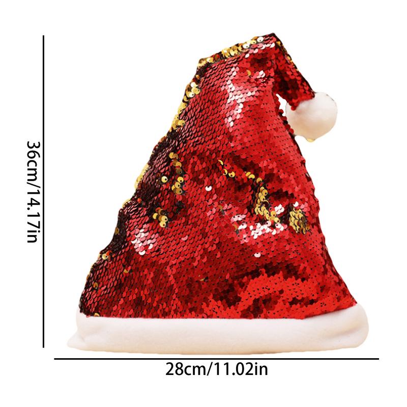 Christmas Sequin Hat for Adults Solid Color Sparkle Santa Cap with Bow Party Christmas Home Decor
