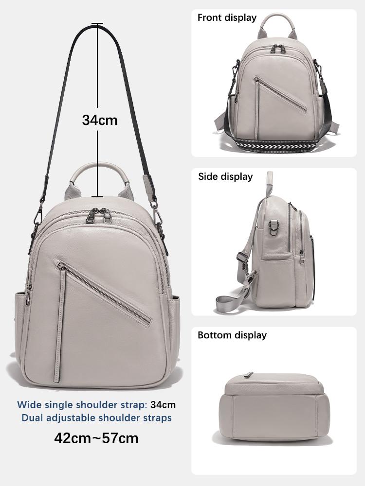 Zency Women's Medium Genuine Leather Backpack with Roomy Zip Pockets