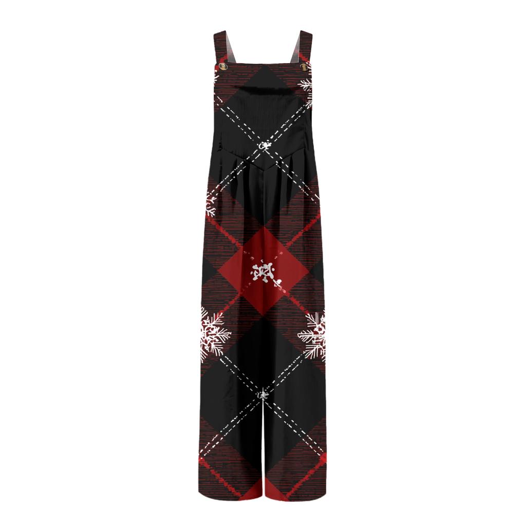 Women's Christmas Print Solid Wide Leg Strapless Tank Pocket Casual Onesie