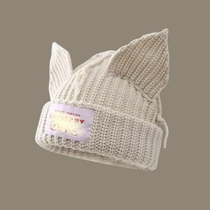 Niche Design Personalized Cat and Pig Ears Knitted Wool Hat Cute Autumn and Winter Warm Ear Protection Bag Head Hat