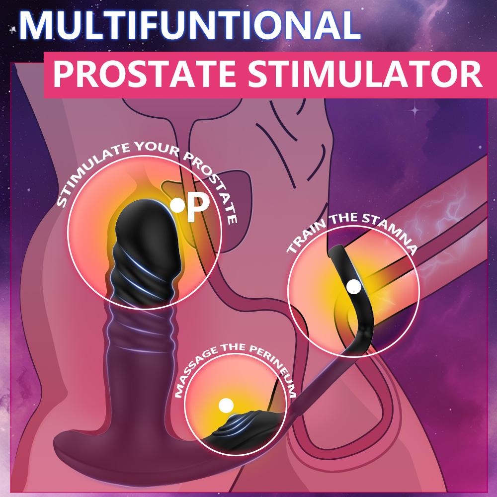 Prostate Massager for Men Male Thrusting Vibrator with APP Control Delayed Ejaculation Double Cork Ring Butt Plug Adult Sex Toy