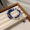 New Chinese Style Vintage Natural Lapis Lazuli Clear Quartz Double Circle Bracelet Womens High-end Jewelry
