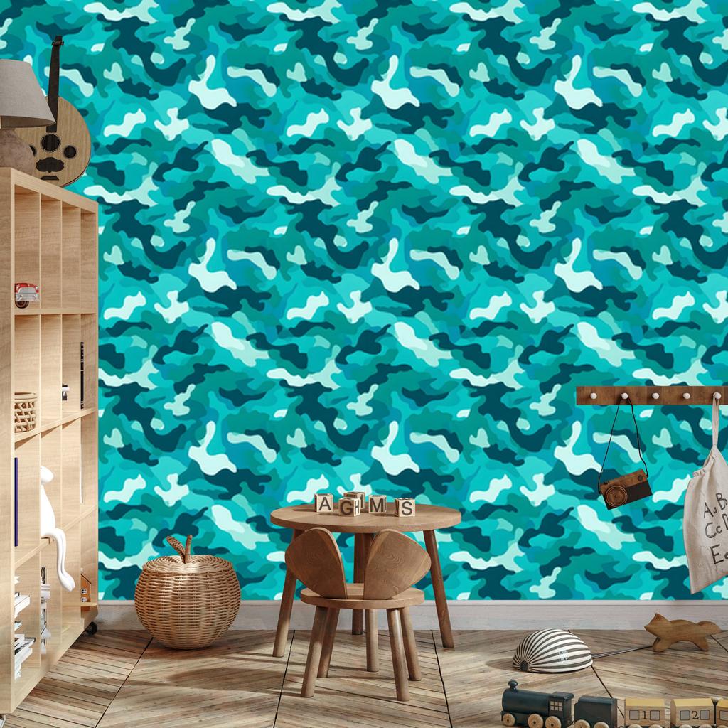 Turquoise and Mint Military Camouflage Wallpaper for Living Room and Bedroom 50x1000