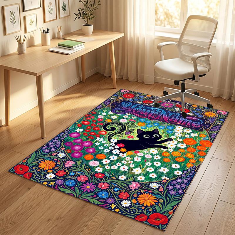 Floral Fantasy Theme Soft Crystal Velvet Rug Custom Name & Text Print Non Slip Floor Rug for Bedroom Living Room