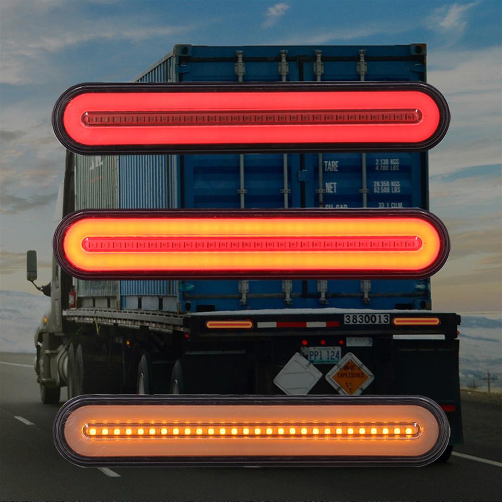 2x LED Trailer Truck Brake Light 3 In1 Neon Halo Ring Tail Brake Waterproof Stop Turn Light Sequential Flowing Signal Light Lamp