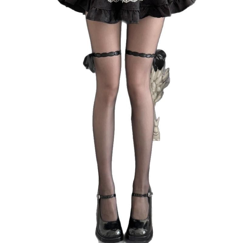 Lolita Splicing Leggings Bow Strap Lace Lace Black And White Stockings Pure Spring And Summer Thin Pantyhose