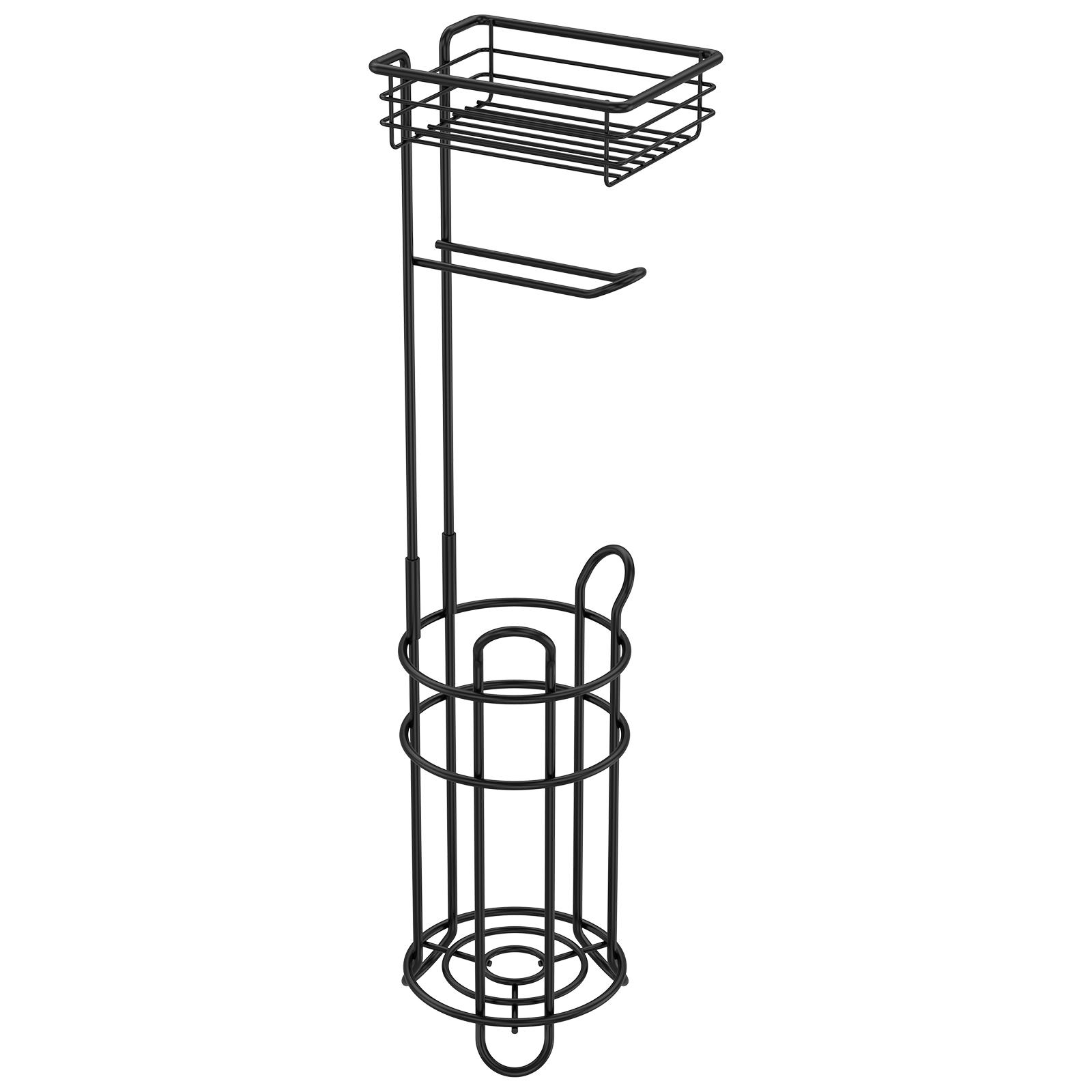 

Floor Standing Toilet Paper Holder Iron Bathroom Tissue Dispenser Rust-proof Freestanding Toilet Roll Holder Storage Shelf чорний