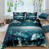 Deep Ocean Duvet CoverSeawater Bright Moon At Sea Starry Night Sky Galaxy Summer Hawaiian Holiday Comforter CoverBedding Set