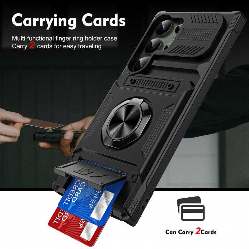 Samsung S25 Ultra Protective Case with Hidden Card Slot, Car Magnetic Ring, and Anti-Fall Design