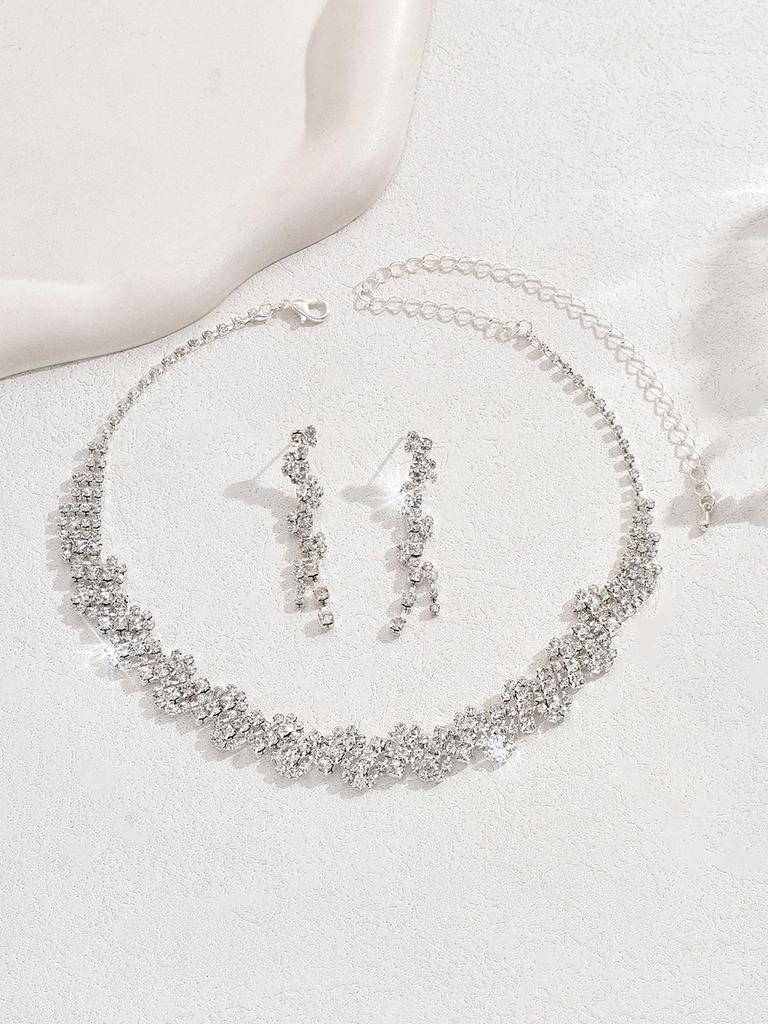Shiny Diamond-Inlaid High-End Necklace Set: European & American Luxury, Lightweight Elegance, Four-Piece