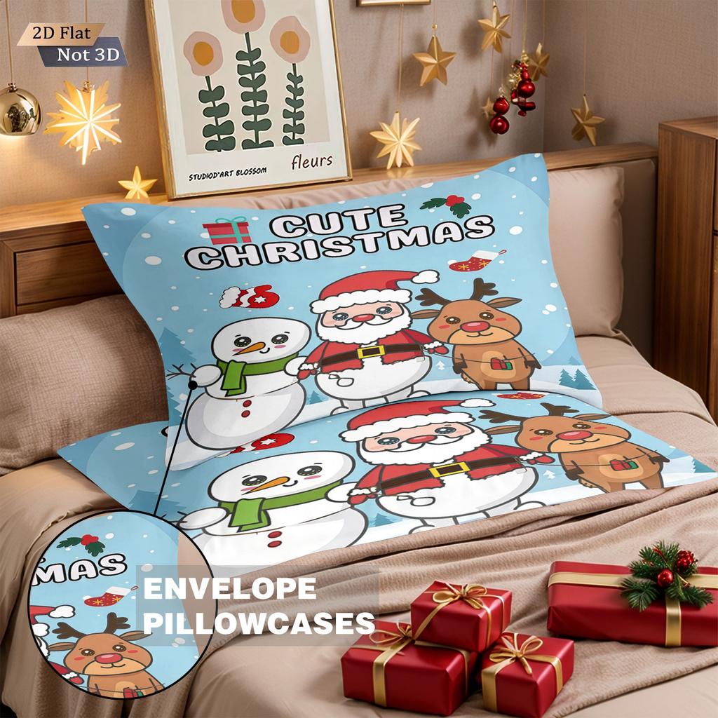 3pcs Merry Christmas Snowman Printed Coreless Bedding Set Dormitory Bedroom Multiple Sizes Holiday Decoration Machine Washable