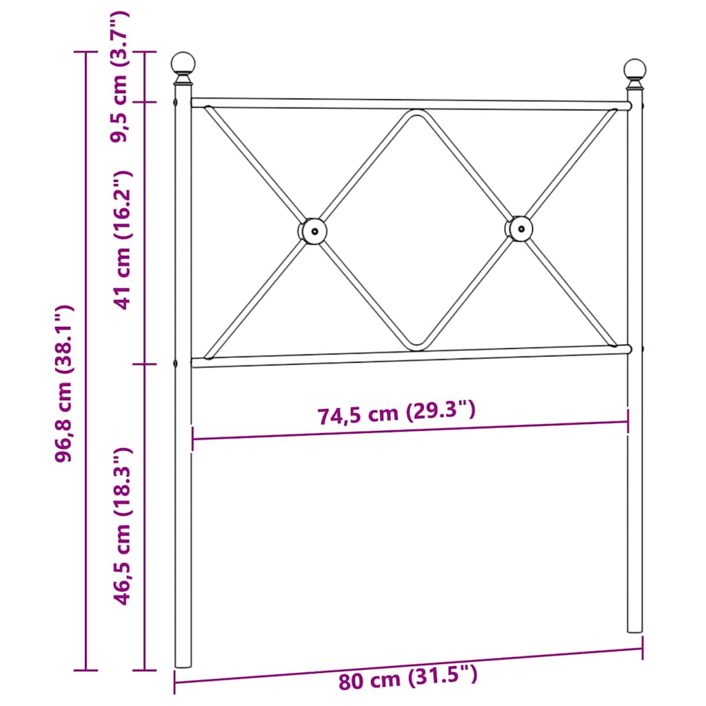 Vidaxl Metalowe Wezgłowie, Czarne, 75 Cm