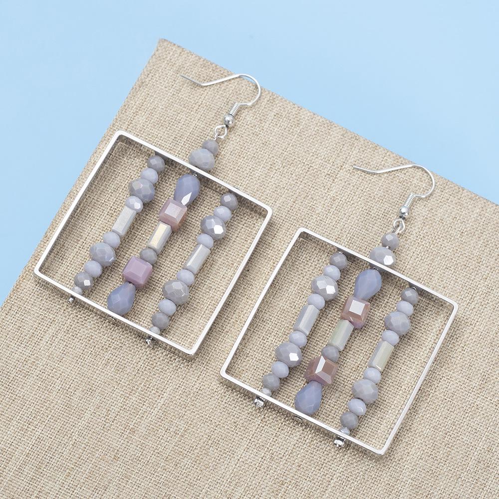

Exaggerated Retro Geometric Glass Beaded Square Earrings for Women разноцветный