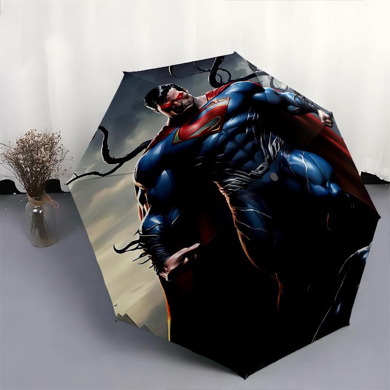 1pc Superman Dark Automatic Folding Umbrella - Compact 8-Rib Design, Durable Plastic & Iron1072L