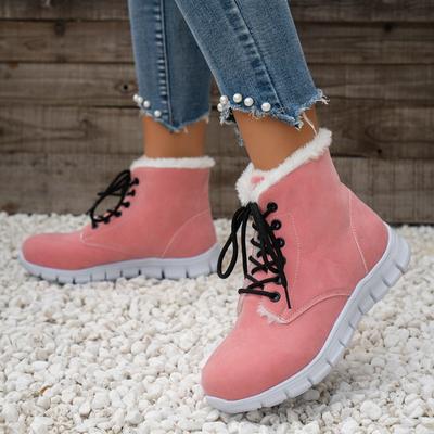New Style of Casual Snow Boots, Front Lace-up Ankle Boots with Fleece Warmth and Large Cotton Shoes