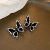 Black retro flower butterfly earrings temperament high-end stud earrings fashion niche versatile light luxury earrings