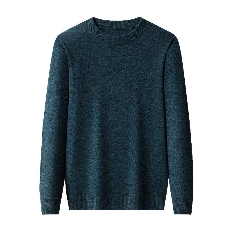 Men's 100% Pure Wool 330g Sweater - 2025 Autumn/Winter Round Neck Solid Color Casual Knit