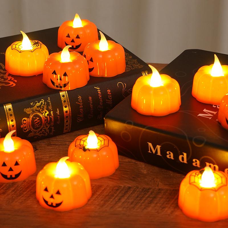 12Pcs Halloween Pumpkin Lights Glow In The Dark Electronic Candle Decorative Props for Party Haunted House Festival Scene Setup Scary Ghost Lanterns