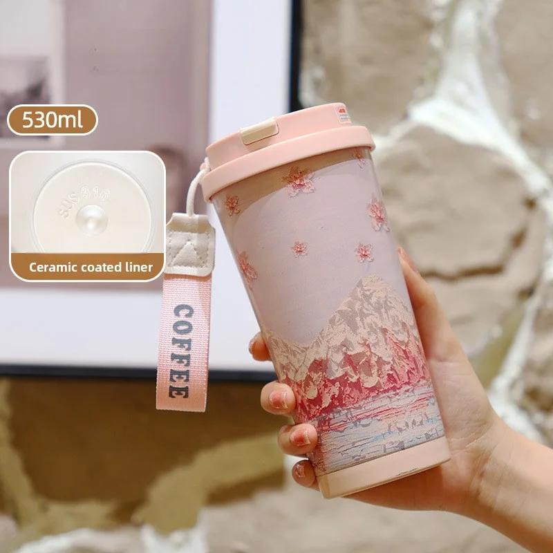 

Stainless Steel Tumbler with Ceramic Liner, Travel Mug with Lid & Straw, 20oz Vacuum Insulated Coffee Cup, Holiday Gift 500-600ml