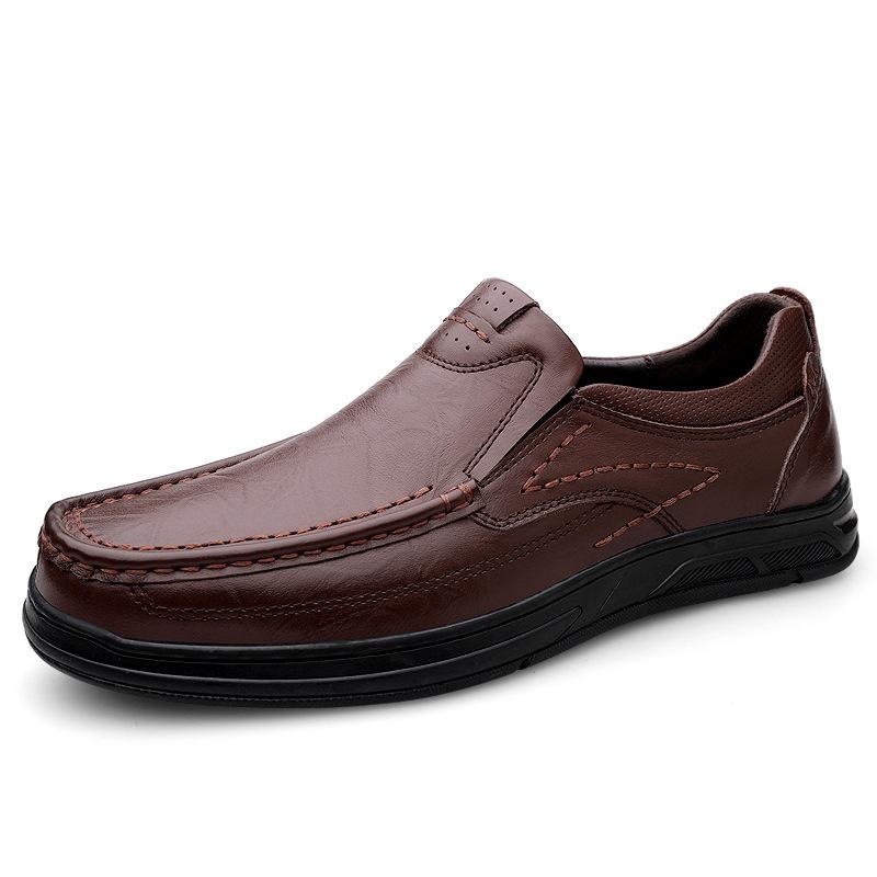 Men's leather shoes first layer cowhide business leisure one-pedal lazy thick-soled round head foot men's leather shoes