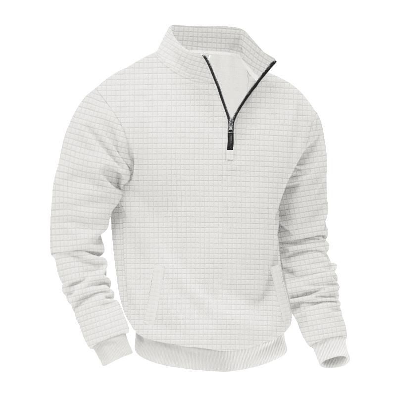 Half-zip Sweatshirt for Men Autumn/Winter Jacquard Small Check Pattern Stand-up Collar Casual Pullover Large Size Sweatshirt