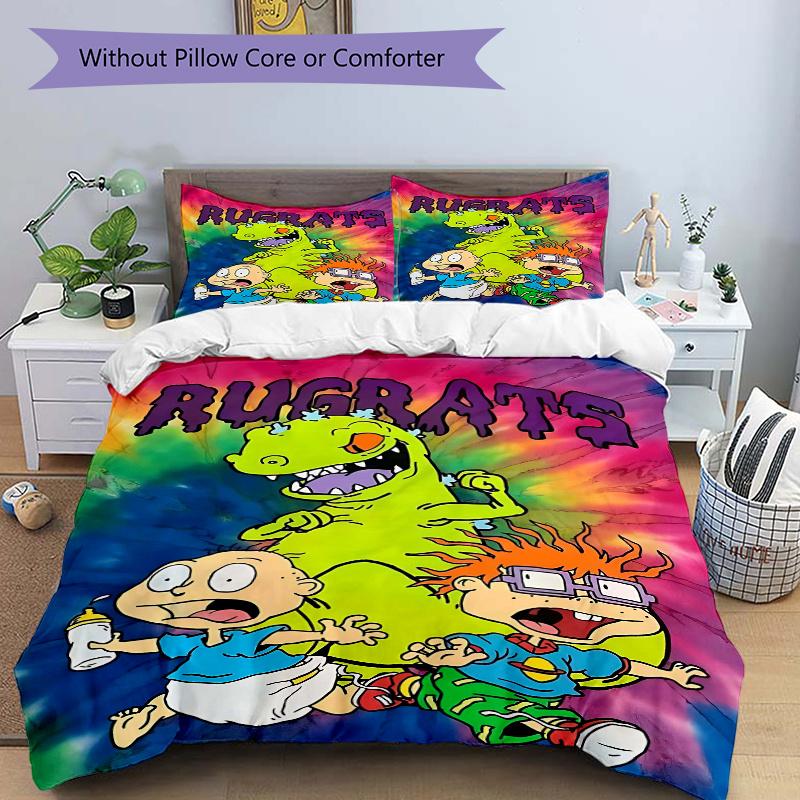 

3pcs Tommy Chuckie and Reptar Rugrats Quilt Cover Set - Soft and Cozy Bedroom, Guest Room and Dorm Decorative Bedding 3-Piece Set 1 Quilt Cover + 135x200cm