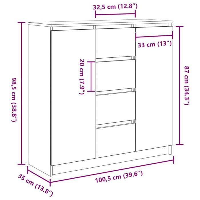 VidaXL Buffet avec tiroirs chêne fumé 100,5x35x98,5 cm bois ingénierie, meuble de rangement, buffet, meuble d'entrée, meuble 3328457