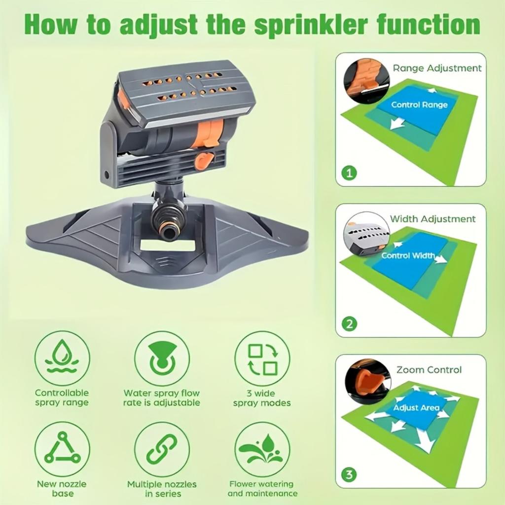 1 Garden Sprinkler with 16 Nozzles, 180 ° Rotatable Adjustable Head, Automatic Irrigation System, Wide Coverage, Watering Lawns and Gardens