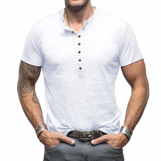 Summer Men's Casual Men's Tops Classic Men's Henley Shirt Bamboo Cotton Pure Cotton Short Sleeve T-Shirt Cool Feeling