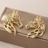 1Pair of Fashionable New European Light Luxury Gold Hollow Horse Earrings Retro Exquisite Heavy Industry Studs