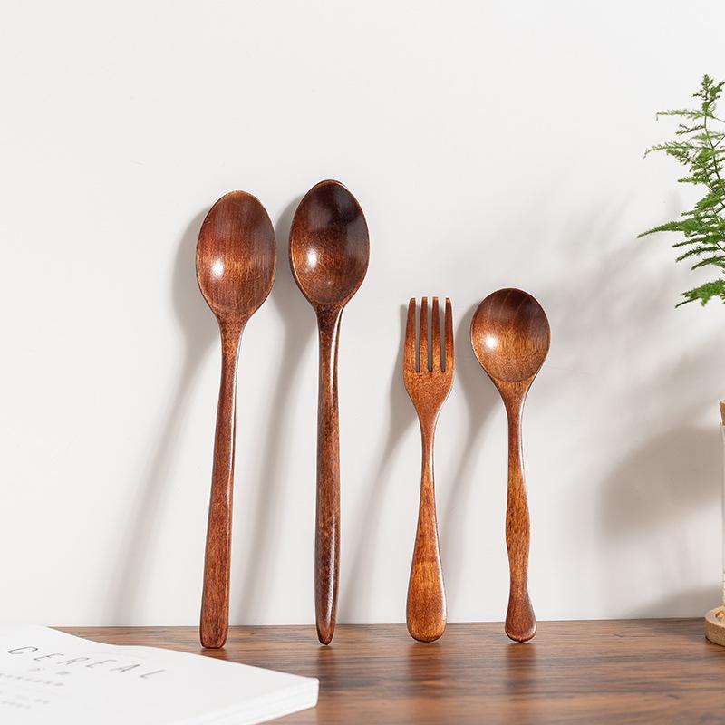 Camphor Wood Multi-Purpose Spoon Set: Coffee, Milk Tea, Honey, Dessert, Soup & Fork for Adults and Children.