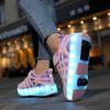 Four-wheel Roller Skates Children's Retractable Automatic Wheel Sports Shoes USB Charging LED Light Sports Shoes