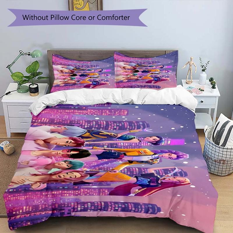 Set copripiumino 3 pezzi (1*Copripiumino + 2*Federe, Senza Nucleo),Set Biancheria da Letto con Stampa KPop Demon Hunters, Decorazione Camera da Letto, Stagione Unica, Regalo di Compleanno