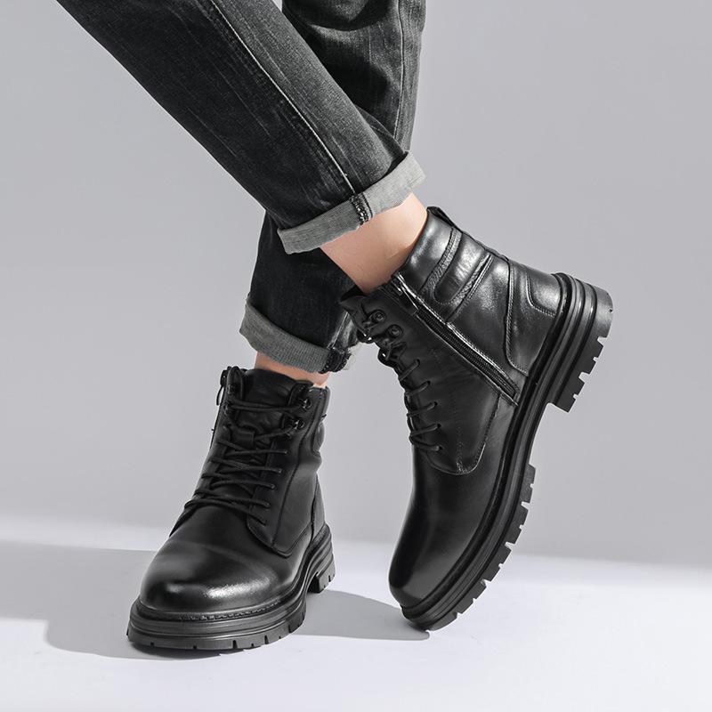 Top Layer Cowhide Men's Martin Boots, Genuine Leather Winter New Men's Leather Boots with Fleece, Warm Workwear Style Men's Boots