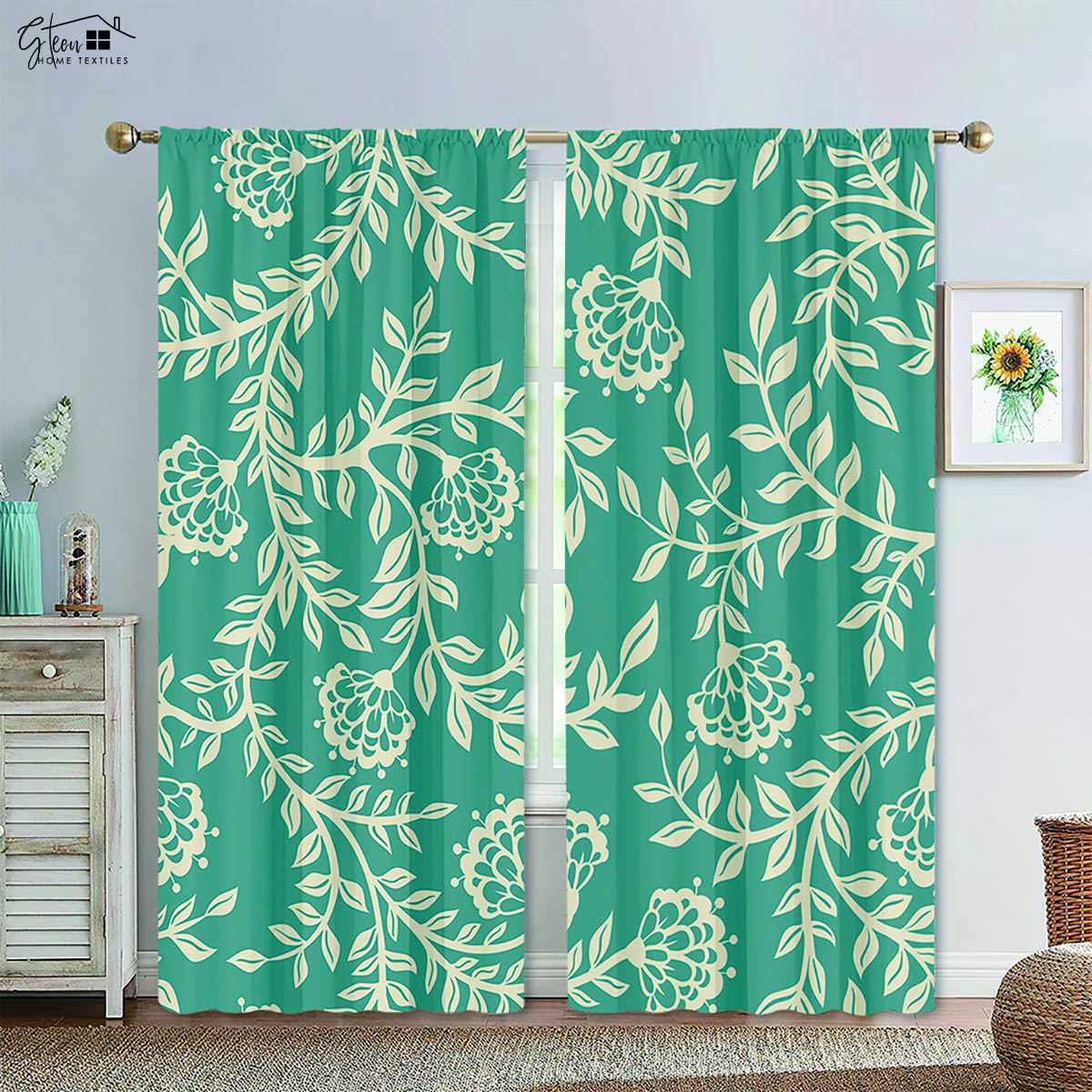 

Цветочные и листовые 3D-печатные шторы, пасторальные, свежие и натуральные, для спальни, гостиной, декоративные шторы с карманами, 2 шт. W50xH130(CM)x2PCS&Rod pocket