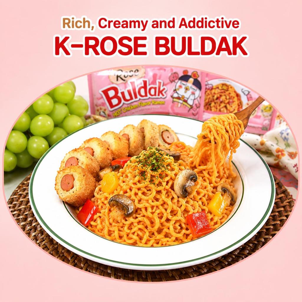 Samyang Buldak Rosé Hot Chicken Flavor Ramen 140g 4 Packs (2 Options)