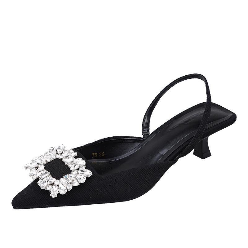Women s Retro Rhinestone Buckle Pointed Toe Stiletto Sandals - Spring 2024 Collection 40
