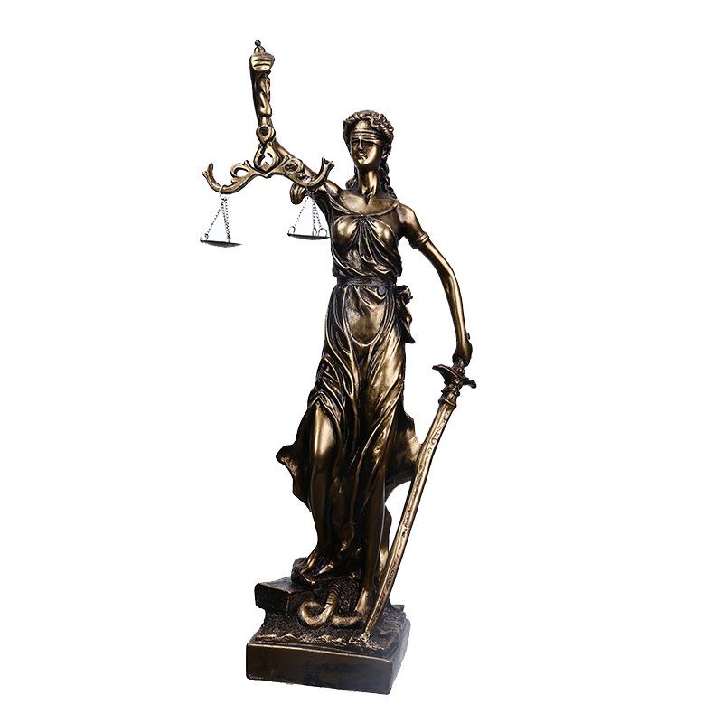 Bronze Goddess Themis Sculpture: Justice Law Scales Ornament for Lawyer's Office