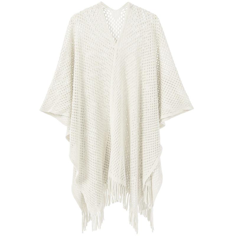 Autumn Winter Hollow Crochet Scarf Women Lady Layers Poncho Elegant Solid Tassel Shawl Scarve Capa Para Mujer Fashion Party New