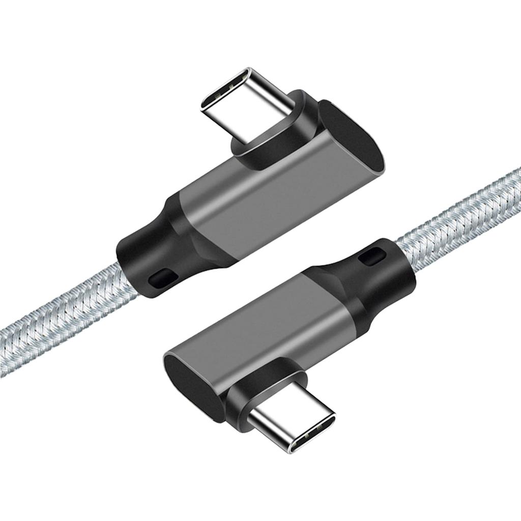 SLEIJAOOE 2m Right Angle USB Type C Cable Transfer 100W Fast Video Cable Compatible with Devices Such As and Game Consoles 3.2 (Gray) [20Gbps Rate,