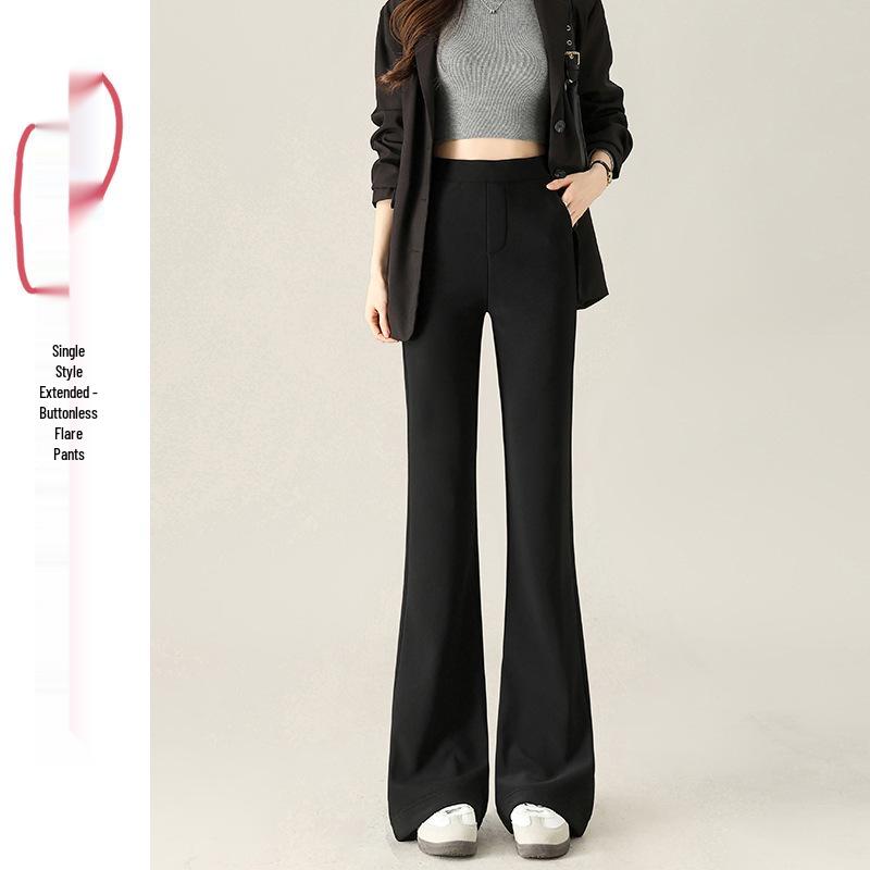 Spring 2026 Women s Black High-Waist Flare Pants: Slimming, Elastic, Draped Casual Style S