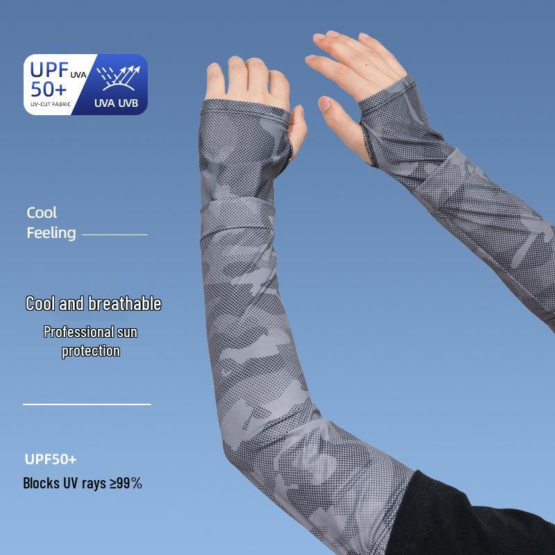 

Мужские рукава больших размеров из ледяного шелка с защитой от УФ-излучения для летней езды на велосипеде и вождения One Size черный серый